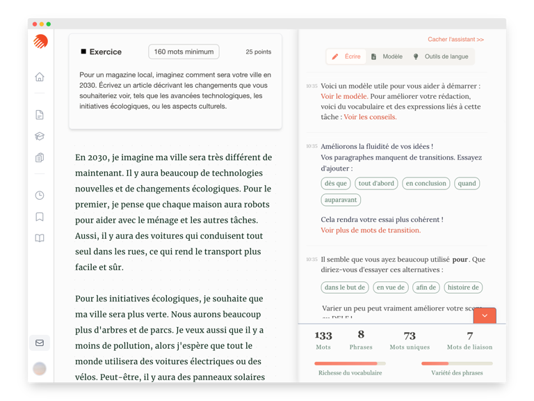 Writing AI French interface